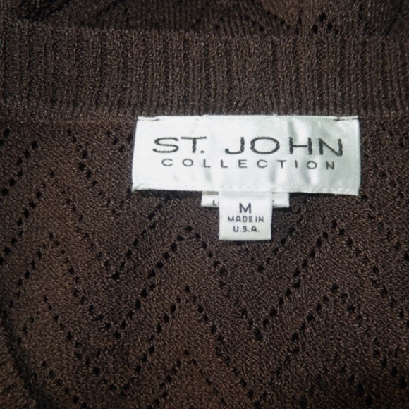 St. John Knits Collection Chocolate Brown Pointelle Cardigan Sweater M - Picture 2 of 8